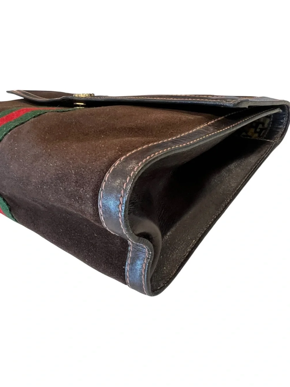 Vintage GUCCI Brown Suede Sherry Line Web Stripe Envelope Clutch Bag 37 039 3088